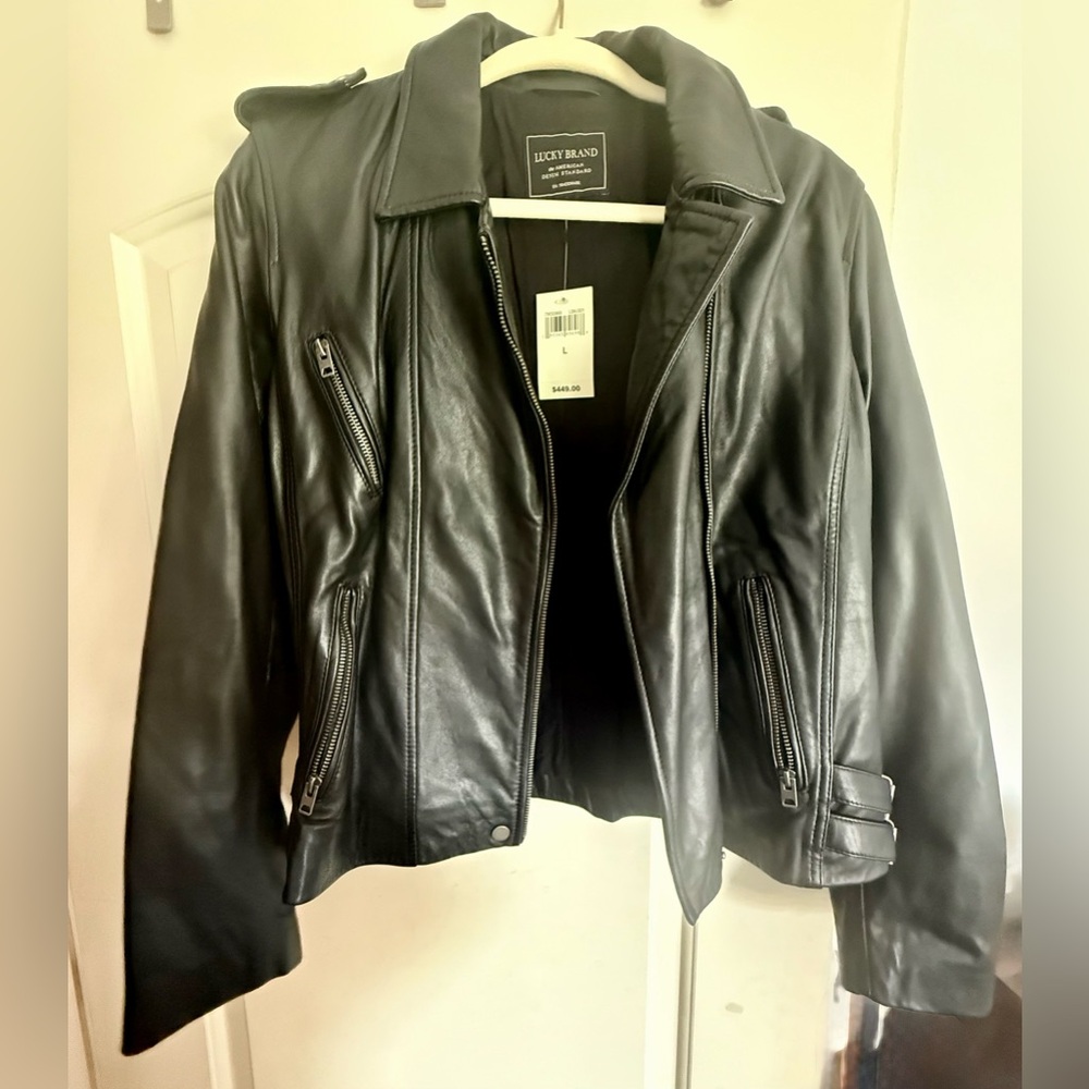 Lucky Brand Women's Black Leather Moto Jacket